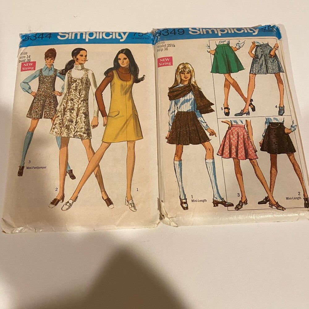 Simplicity Vintage Sewing Patterns 8349 8344‎ Lot of 2 Size 14 Skirt Dress